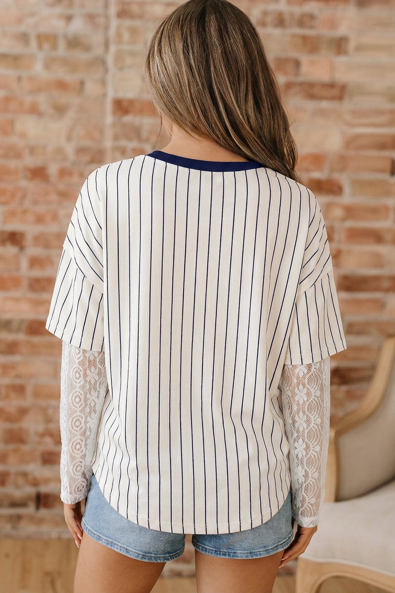 88 LOS ANGELES Stripe Lace Patchwork Top - Rooted & Reckless Co.