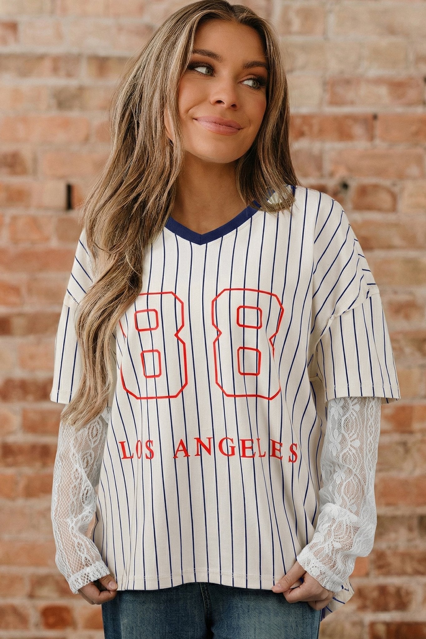 88 LOS ANGELES Stripe Lace Patchwork Top - Rooted & Reckless Co.