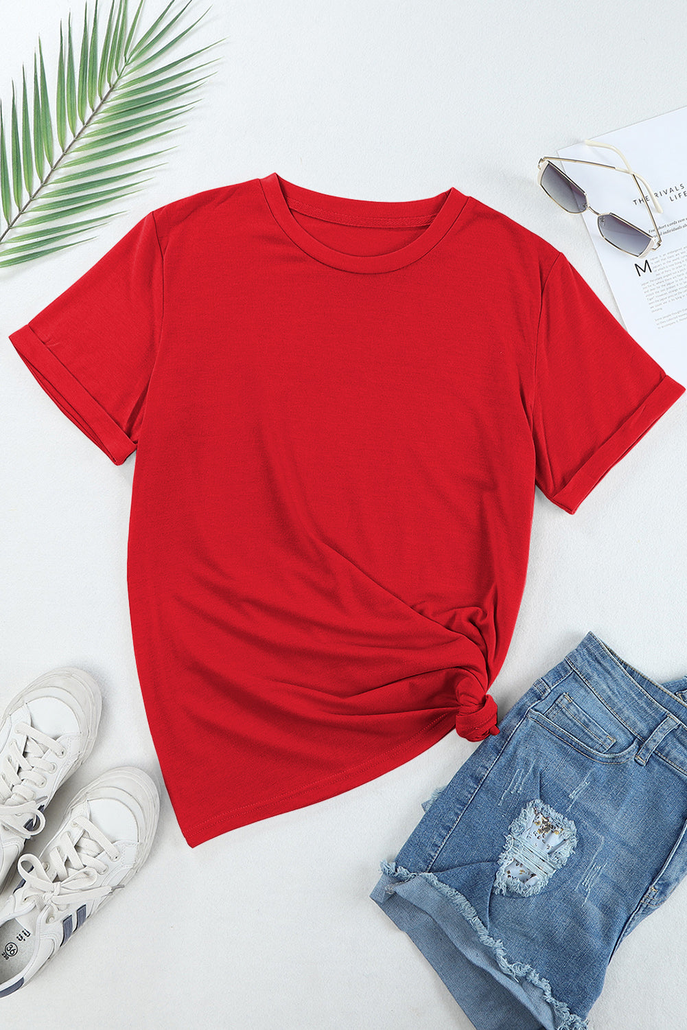 Solid Short Sleeve Crew Neck Tee