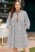 Plus Size Leopard Half-Button Collared Puff Sleeve Dress