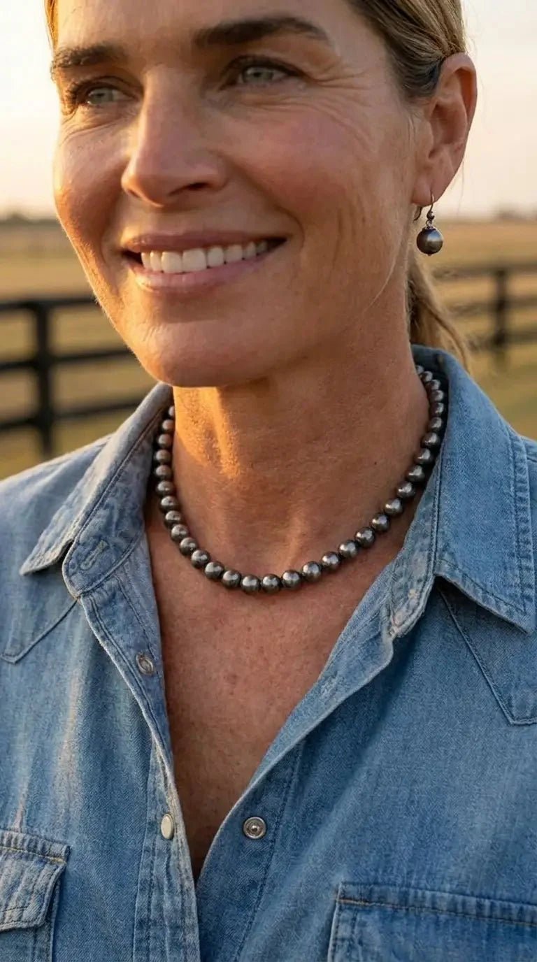 8mm Fashion Pearl Choker Necklace & Earring Set — Western Adjustable Set - Rooted & Reckless Co.