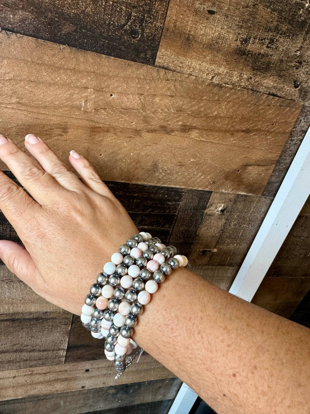 8mm Sterling Pearl Bracelet with Pink Conch — 6 inch - Rooted & Reckless Co.