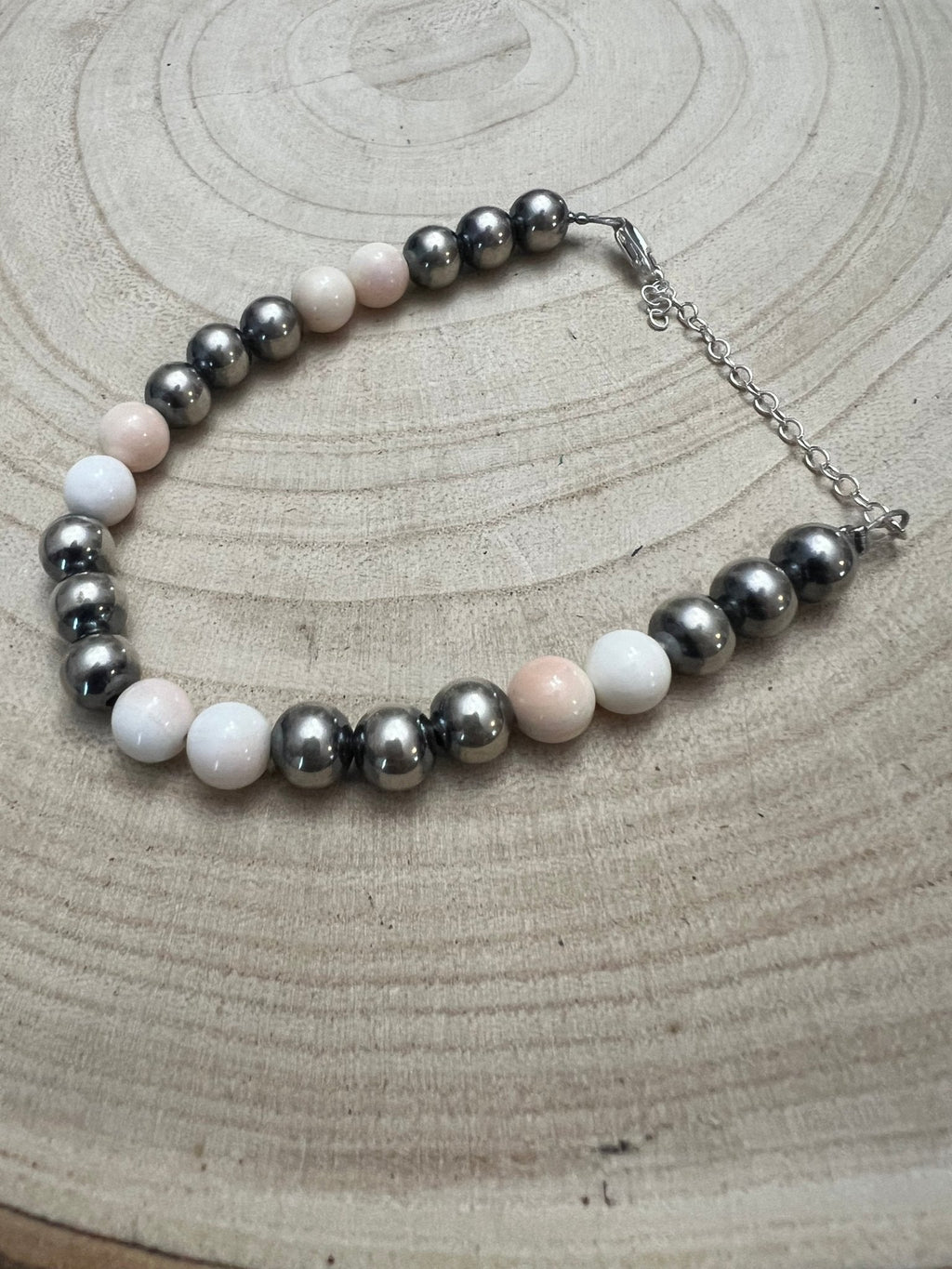 8mm Sterling Pearl Bracelet with Pink Conch — 6 inch - Rooted & Reckless Co.