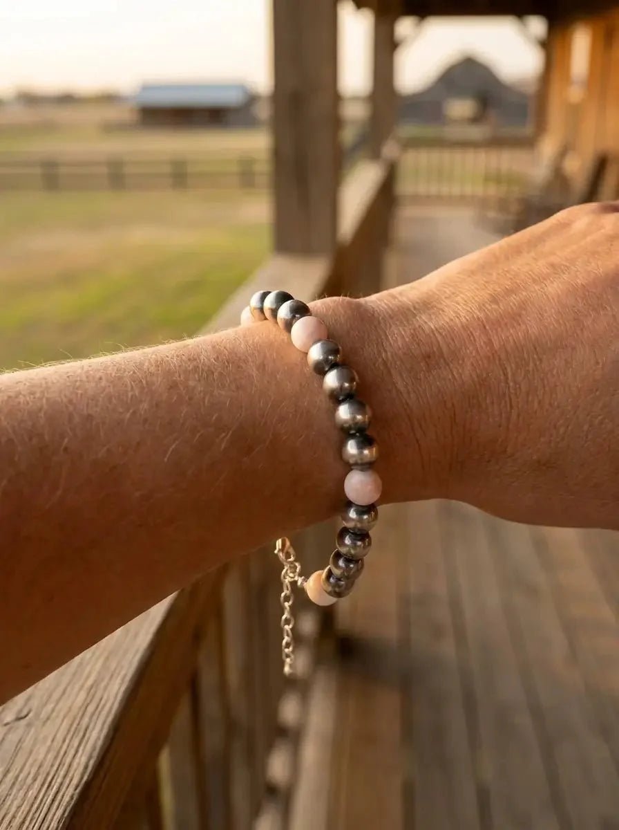 8mm Sterling Pearl Bracelet with Pink Conch — 6 inch - Rooted & Reckless Co.