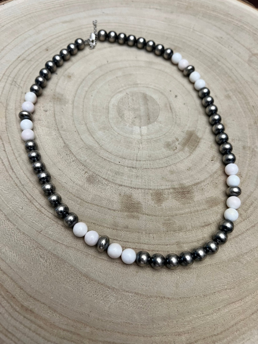8mm Sterling Pearl, Saucer & Pink Conch Necklace — 19 inch - Rooted & Reckless Co.