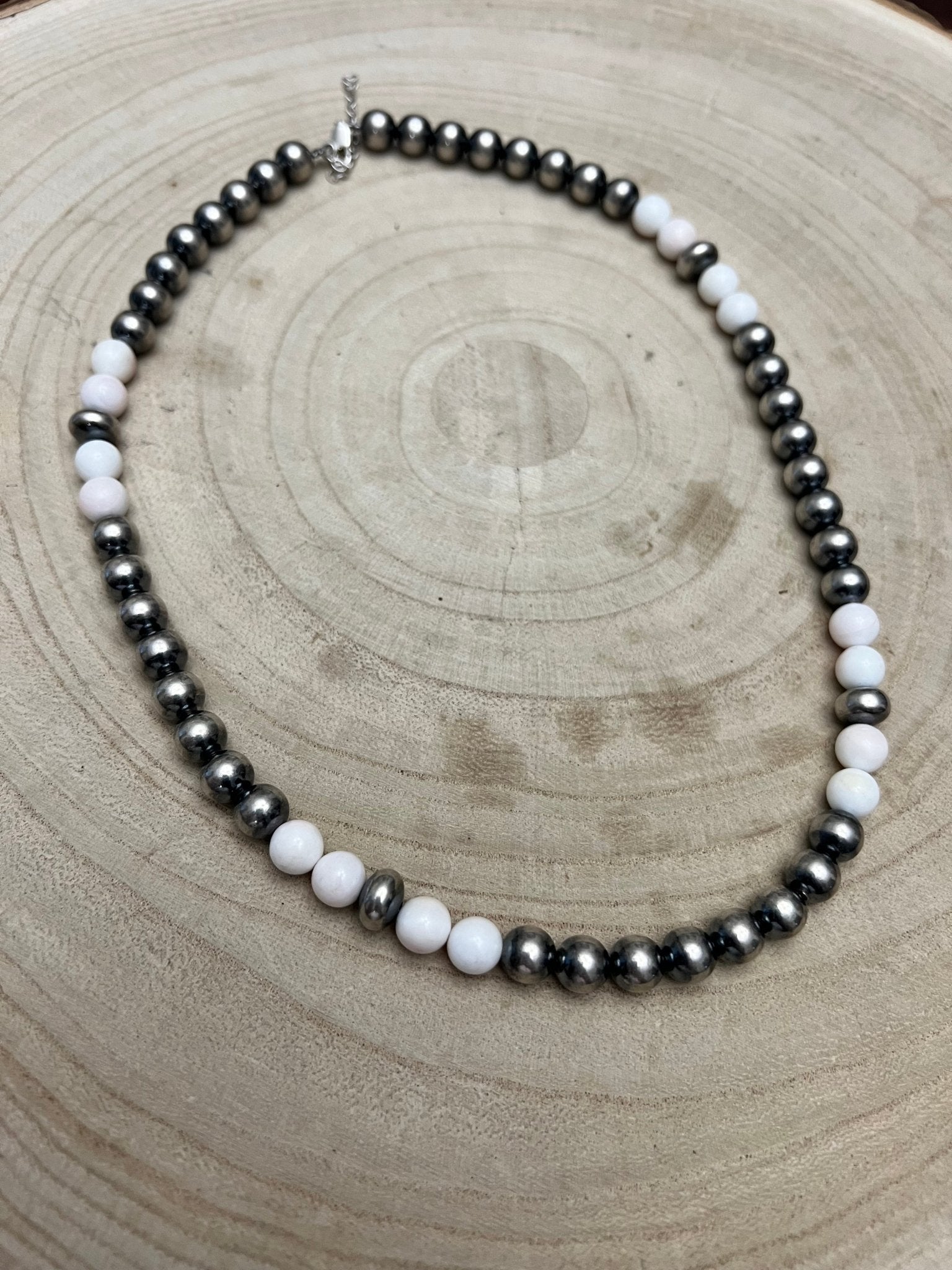 8mm Sterling Pearl, Saucer & Pink Conch Necklace — 19 inch - Rooted & Reckless Co.