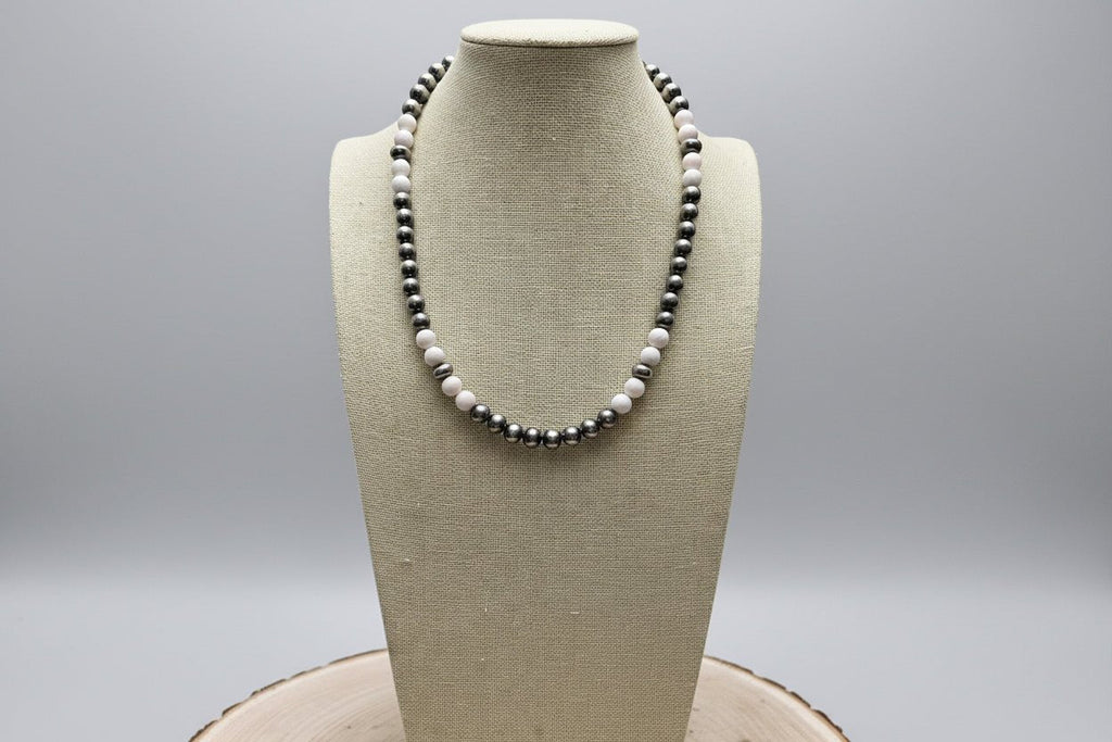 8mm Sterling Pearl, Saucer & Pink Conch Necklace — 19 inch - Rooted & Reckless Co.