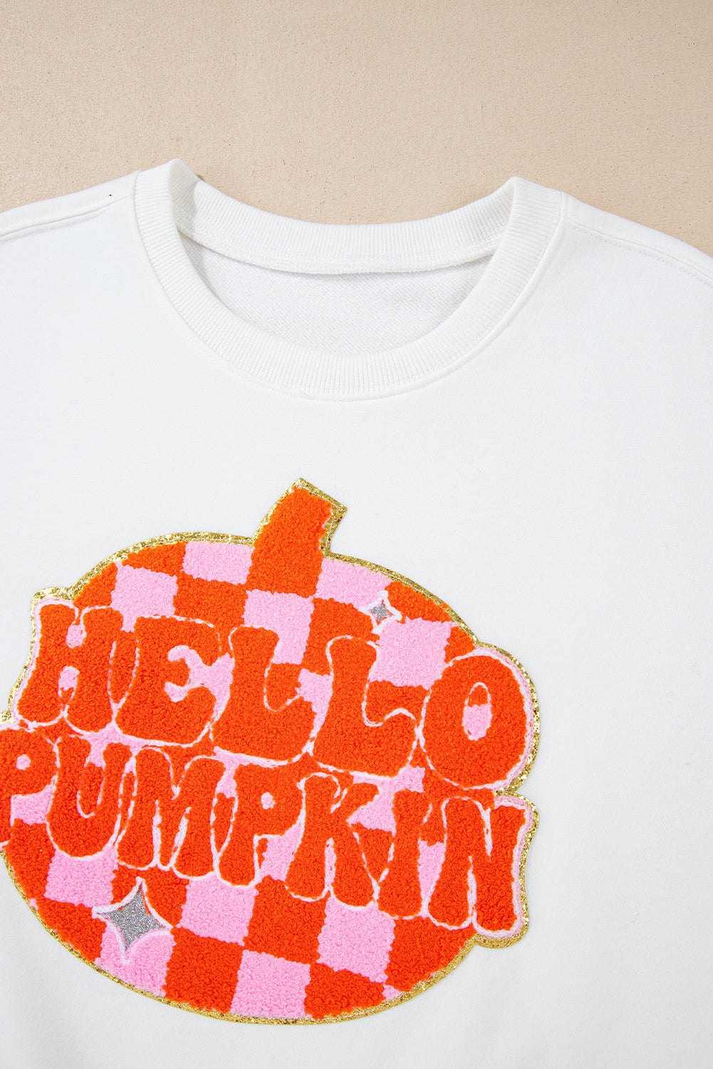 Halloween Pumpkin Terry Patched Pullover Sweatshirt