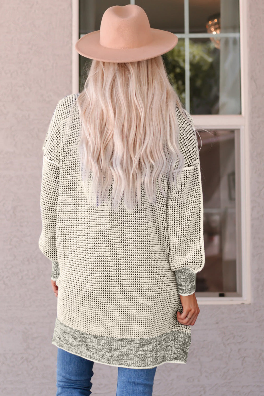 Plaid Textured Knitted Open Front Cardigan