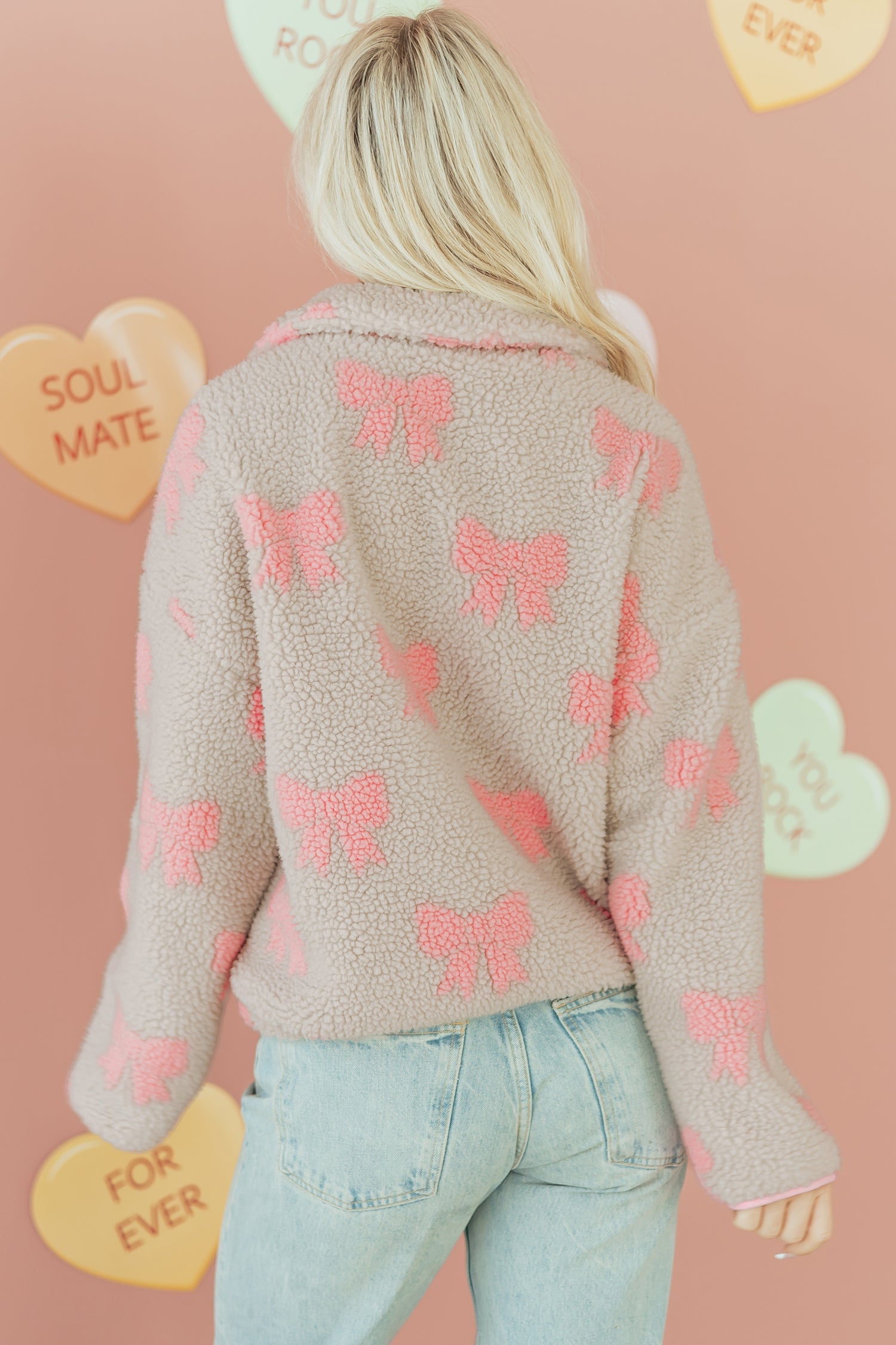 Bow Tie Sherpa Quarter Zip Sweatshirt