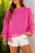 Corded Knit Drop Shoulder Long Sleeve Top