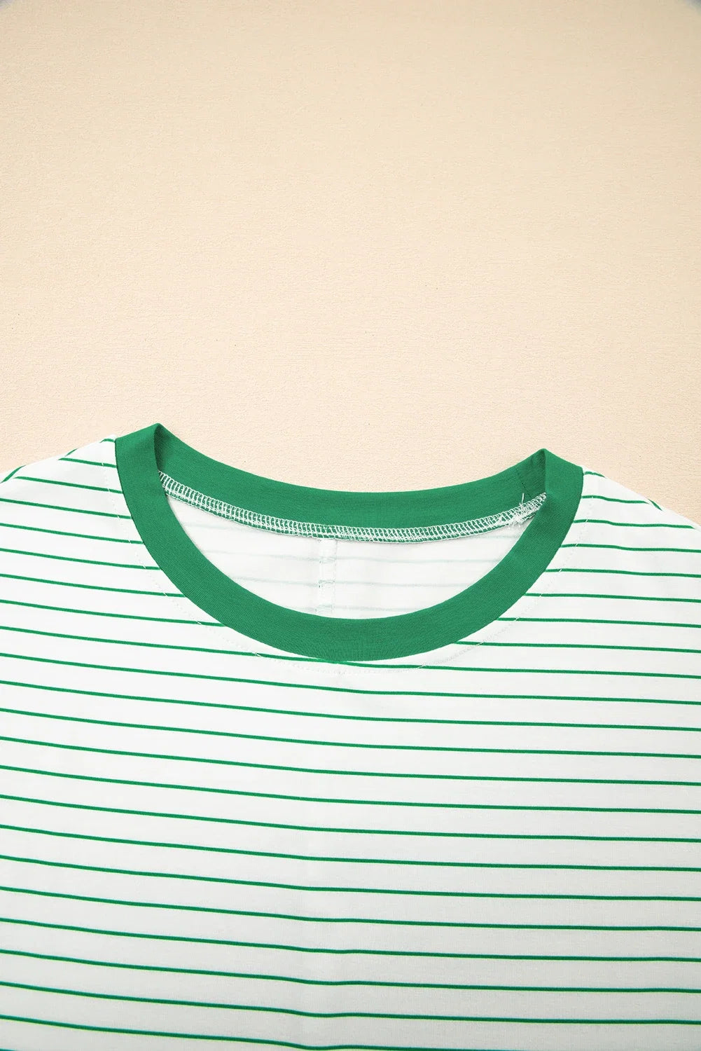 Stripe Ruffle Short Sleeve Crew Neck T-Shirt Mini Dress