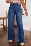 Denim Patch Pocket Wide Leg Jeans