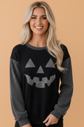 Halloween Pumpkin Rhinestone Patchwork Long Sleeve Top