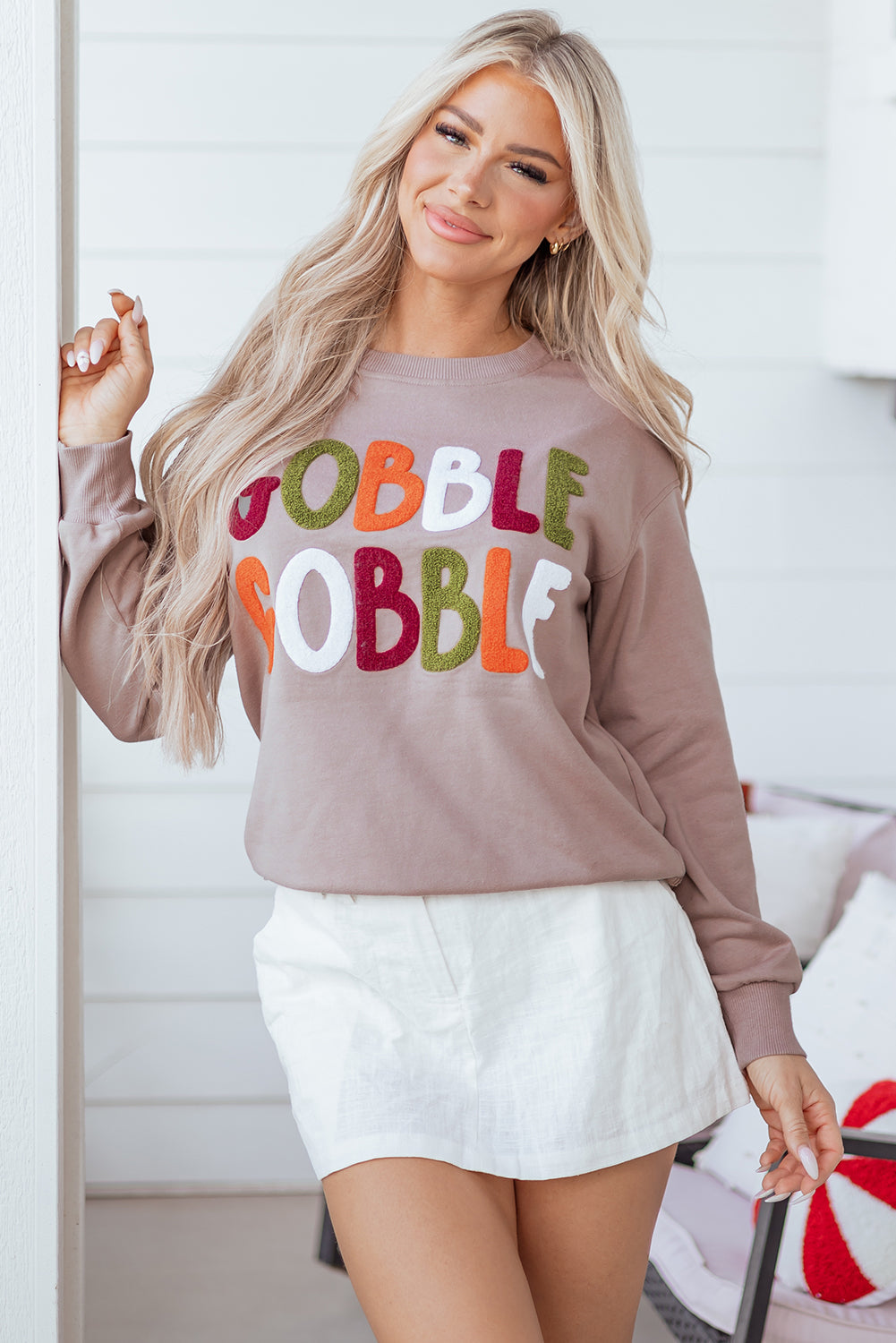 GOBBLE Thanksgiving Raw Hem Sweatshirt
