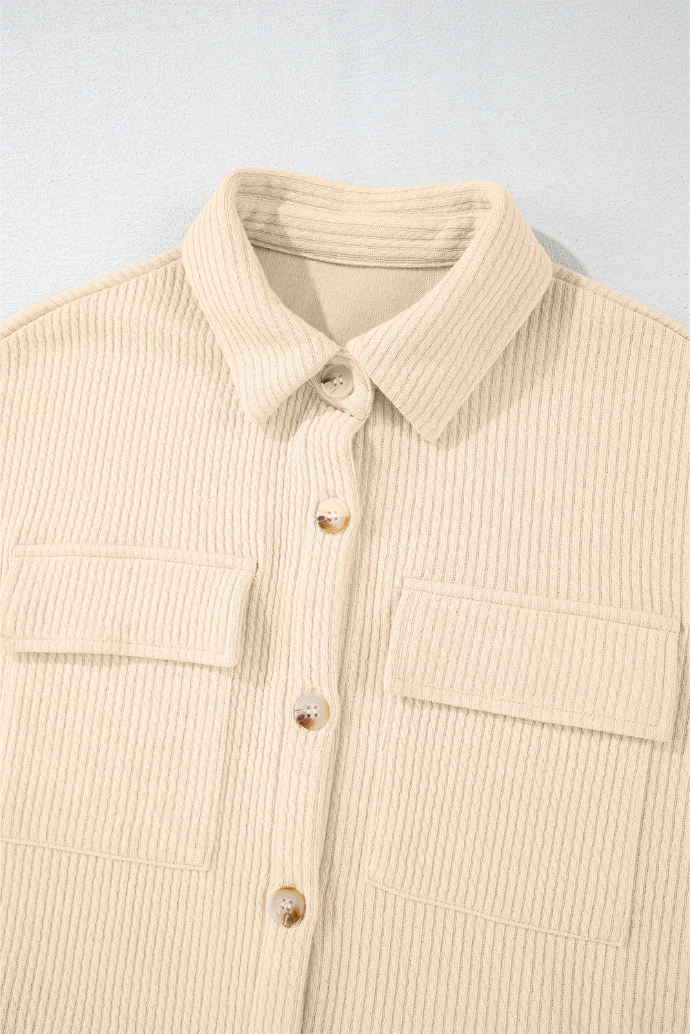 Solid Corduroy Button-Up Long Sleeve Jacket