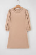Solid Braided Trim Puff Sleeve Dress