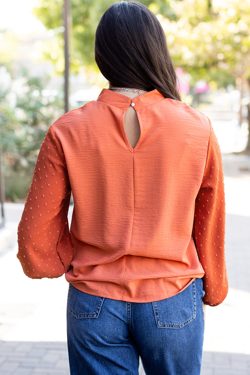 Solid Swiss Dot Balloon Sleeve Blouse