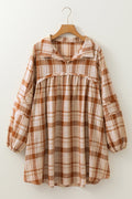 Plaid Side Pocket Frilled Babydoll Mini Dress