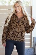 Leopard Quarter-Zip Drop Shoulder Sweatshirt