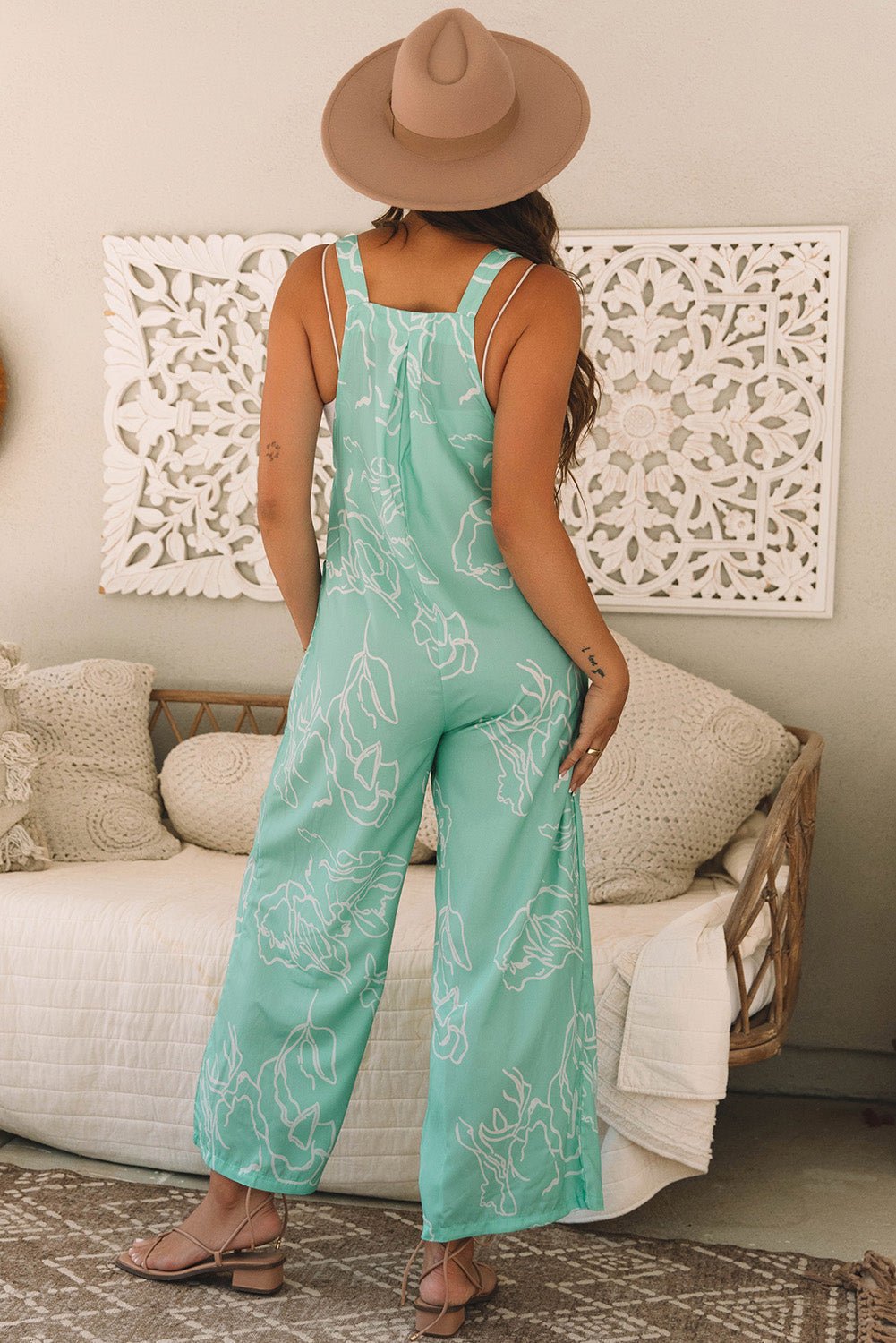 Abstract Bib Wide Leg Overall Jumpsuit - Rooted & Reckless Co.