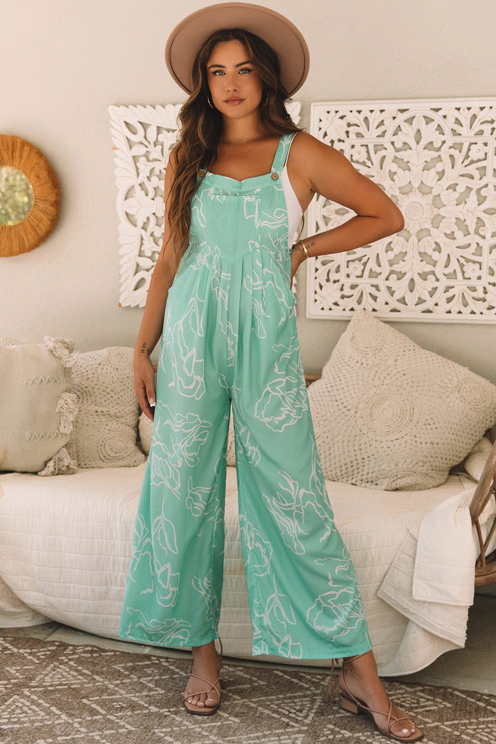 Abstract Bib Wide Leg Overall Jumpsuit - Rooted & Reckless Co.