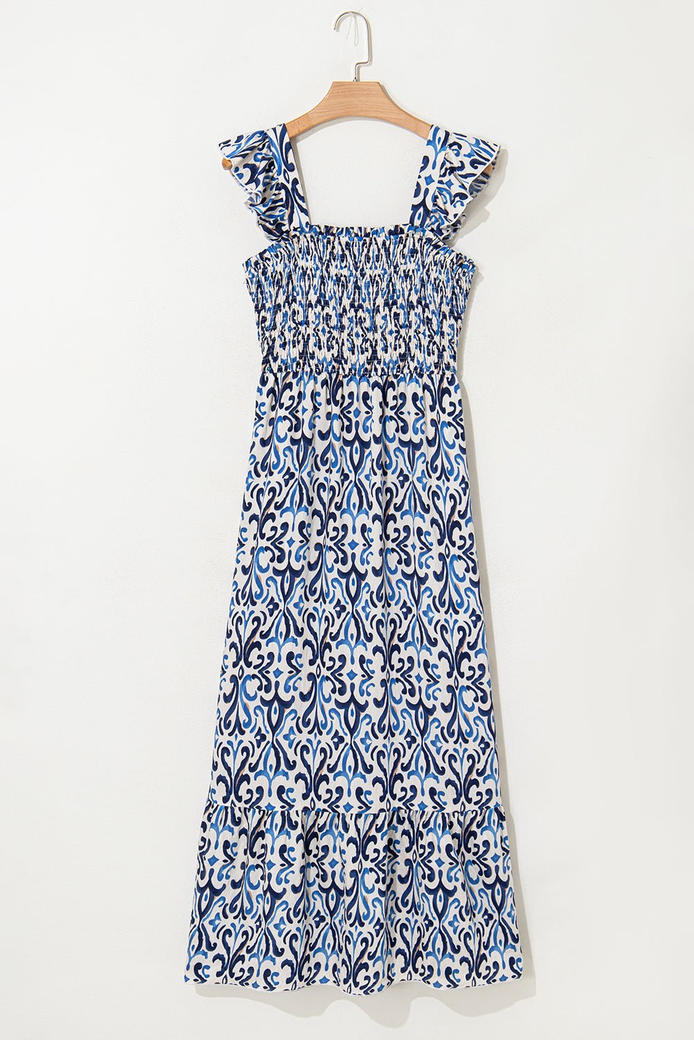 Abstract Boho Smocked Bodice High-Waist Maxi Dress - Rooted & Reckless Co.