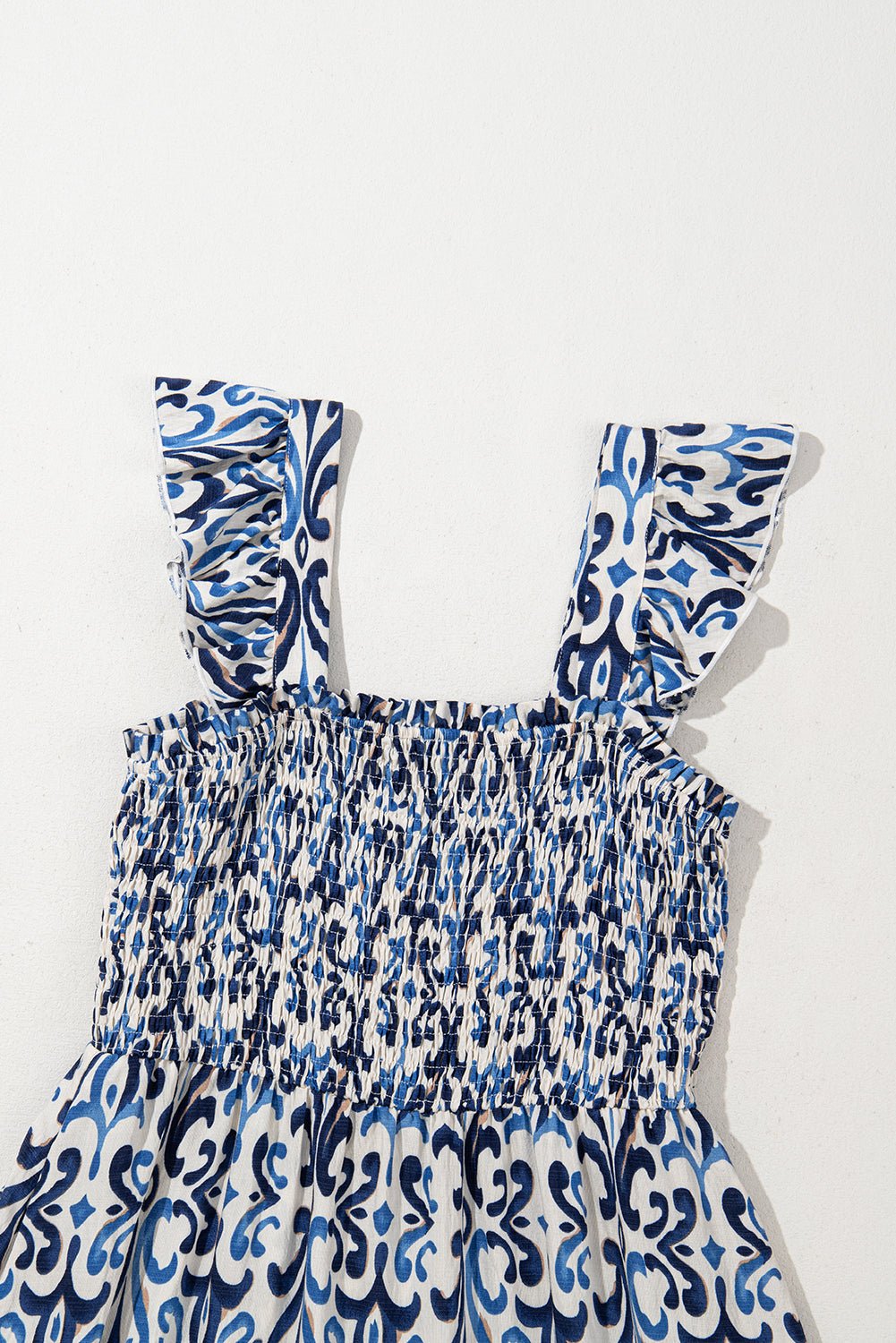 Abstract Boho Smocked Bodice High-Waist Maxi Dress - Rooted & Reckless Co.