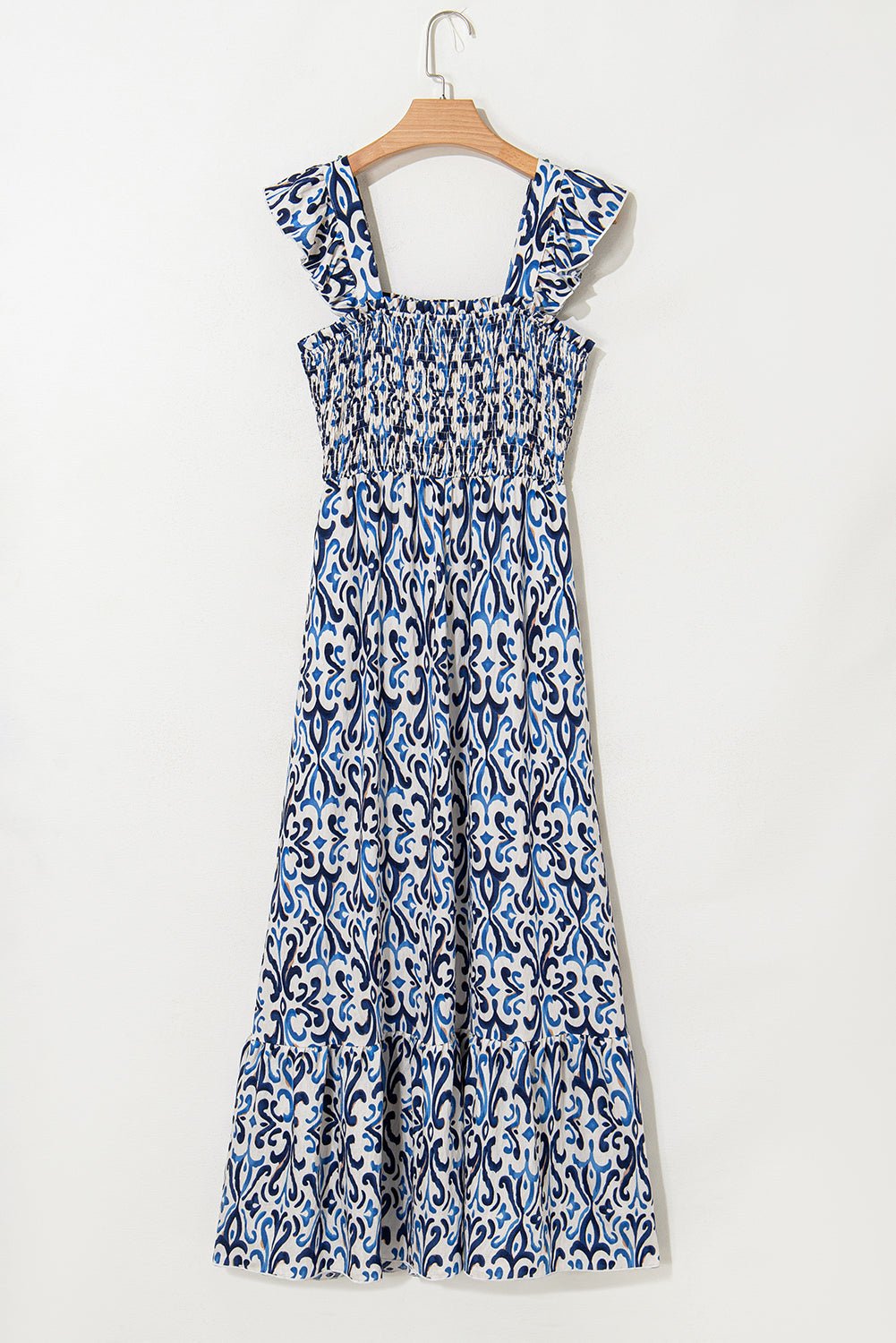 Abstract Boho Smocked Bodice High-Waist Maxi Dress - Rooted & Reckless Co.