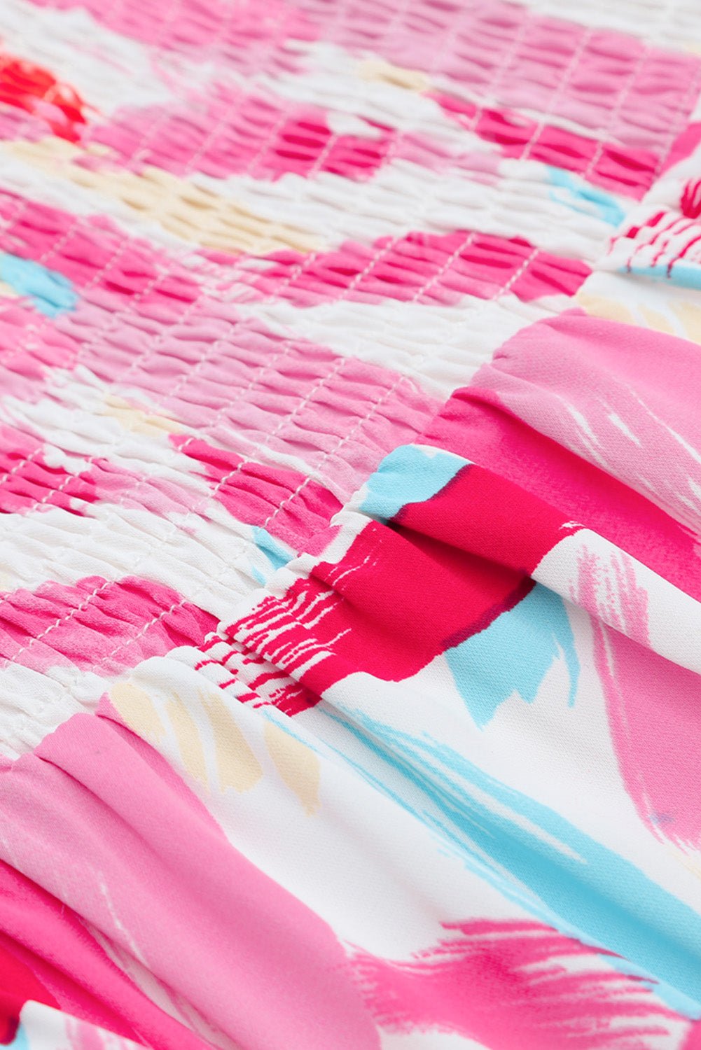 Abstract Brush Stroke Smocked Ruffle Tiered Dress - Rooted & Reckless Co.