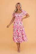 Abstract Brush Stroke Smocked Ruffle Tiered Dress - Rooted & Reckless Co.