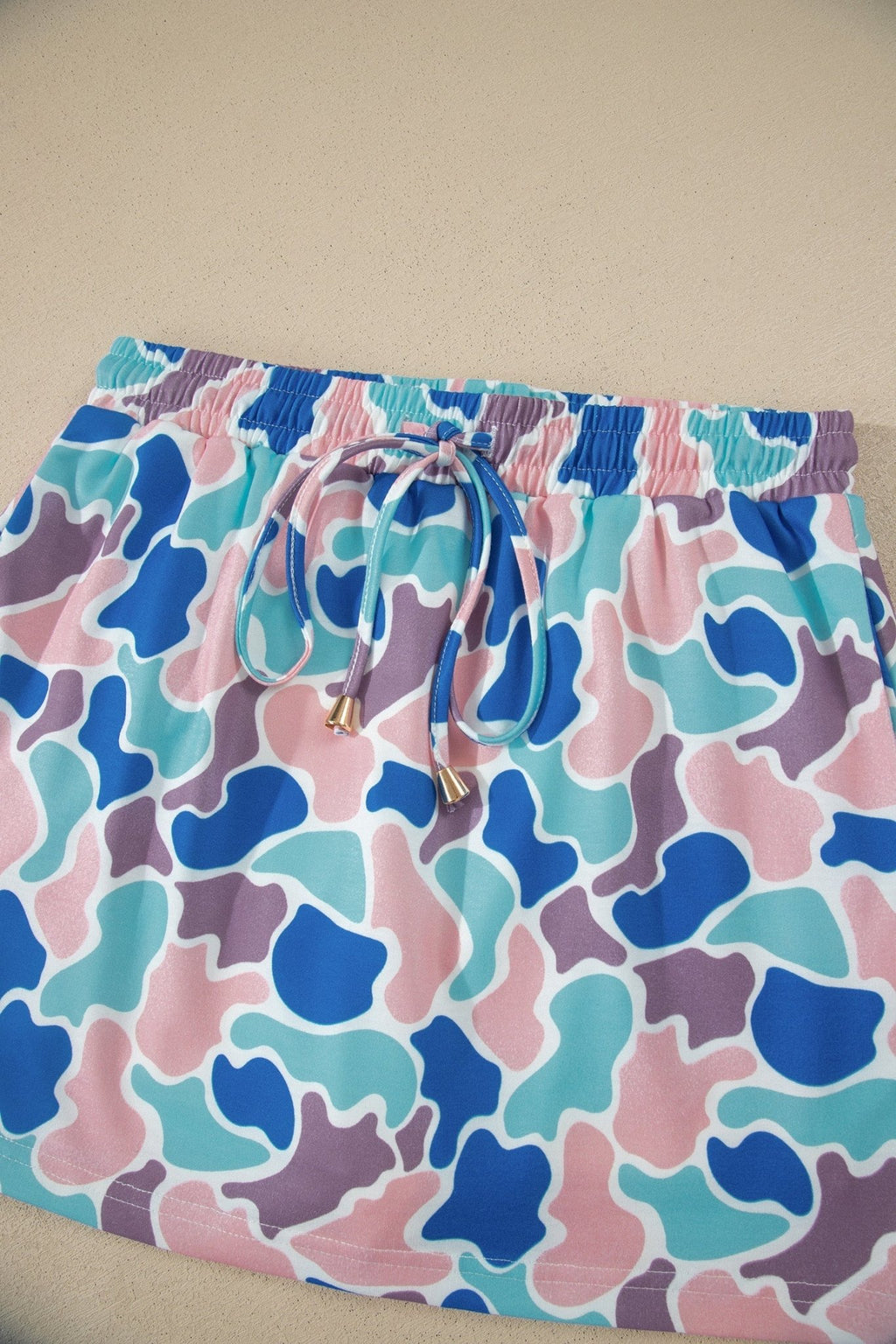 Abstract Camo Elastic Waist Drawstring Mini Skort - Rooted & Reckless Co.