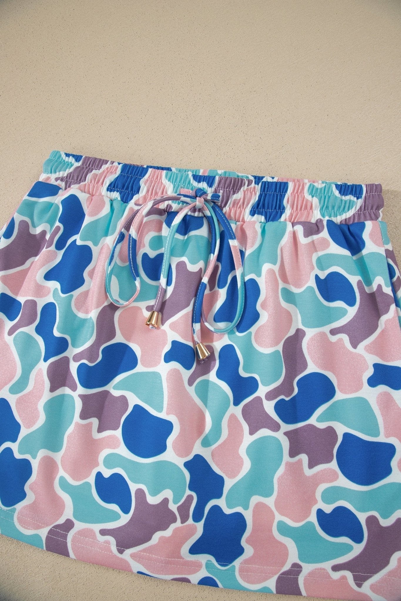 Abstract Camo Elastic Waist Drawstring Mini Skort - Rooted & Reckless Co.