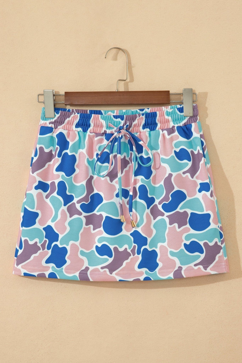 Abstract Camo Elastic Waist Drawstring Mini Skort - Rooted & Reckless Co.