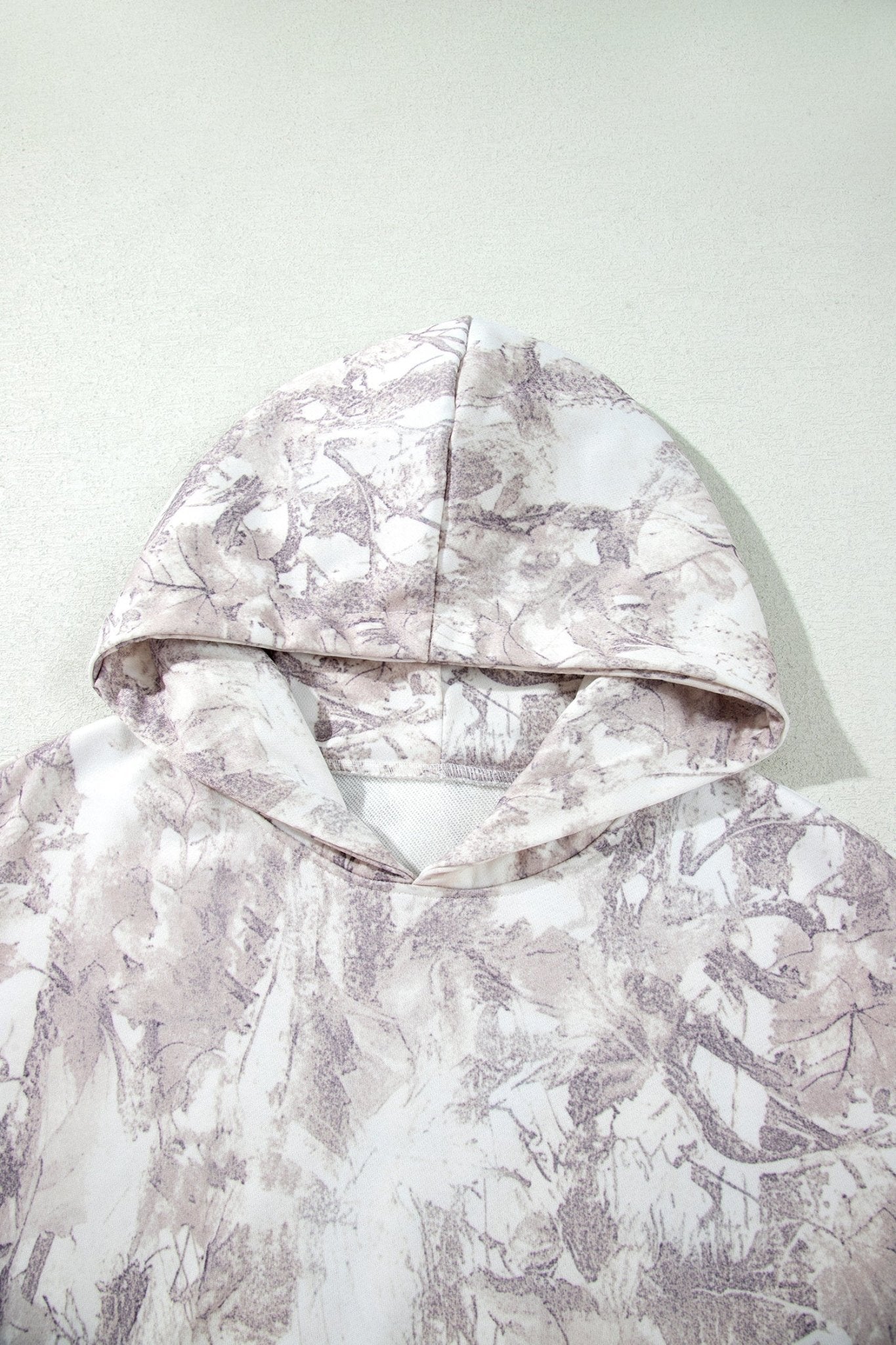 Abstract Camo Ribbed Trim Kangaroo Pocket Hoodie - Rooted & Reckless Co.