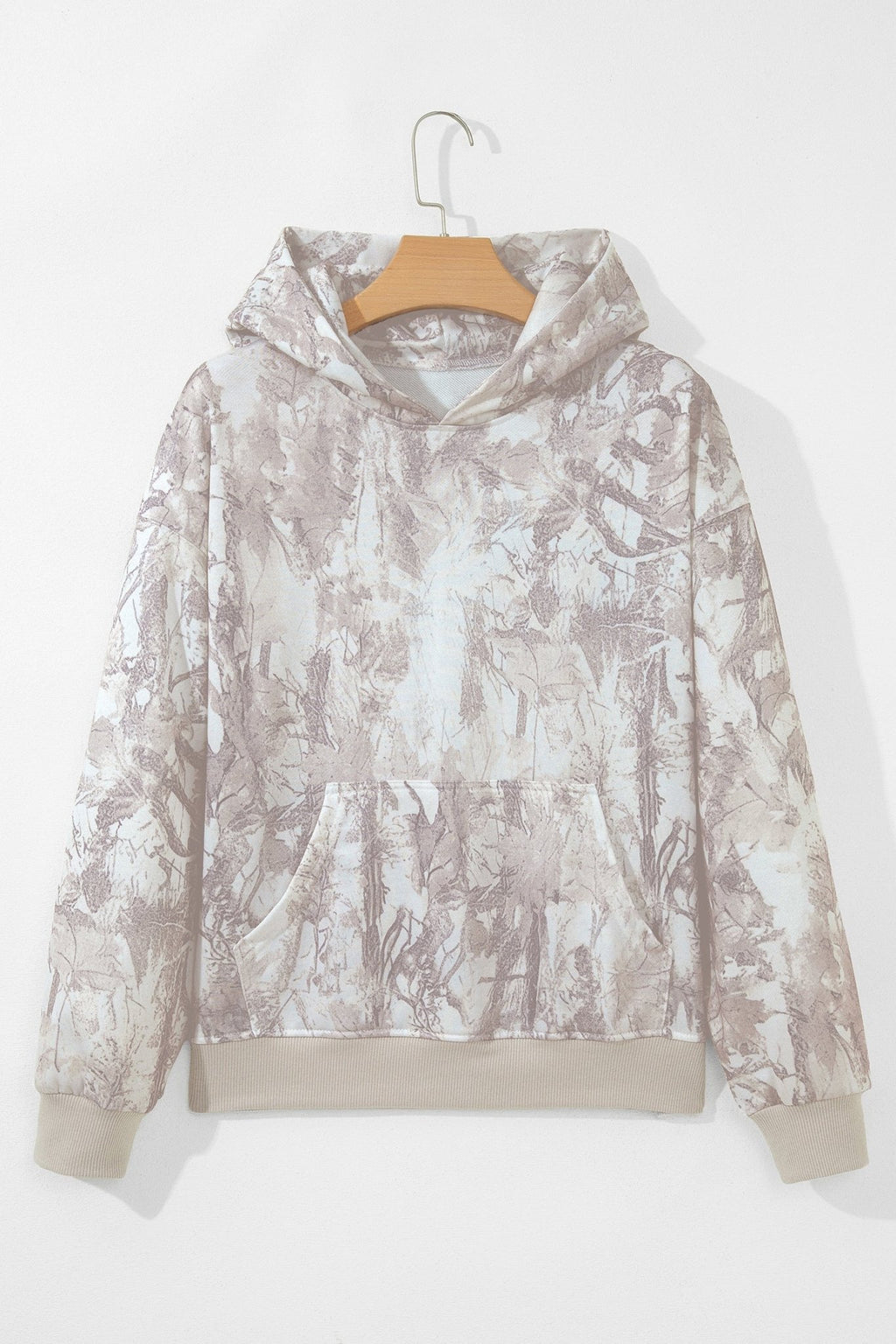 Abstract Camo Ribbed Trim Kangaroo Pocket Hoodie - Rooted & Reckless Co.