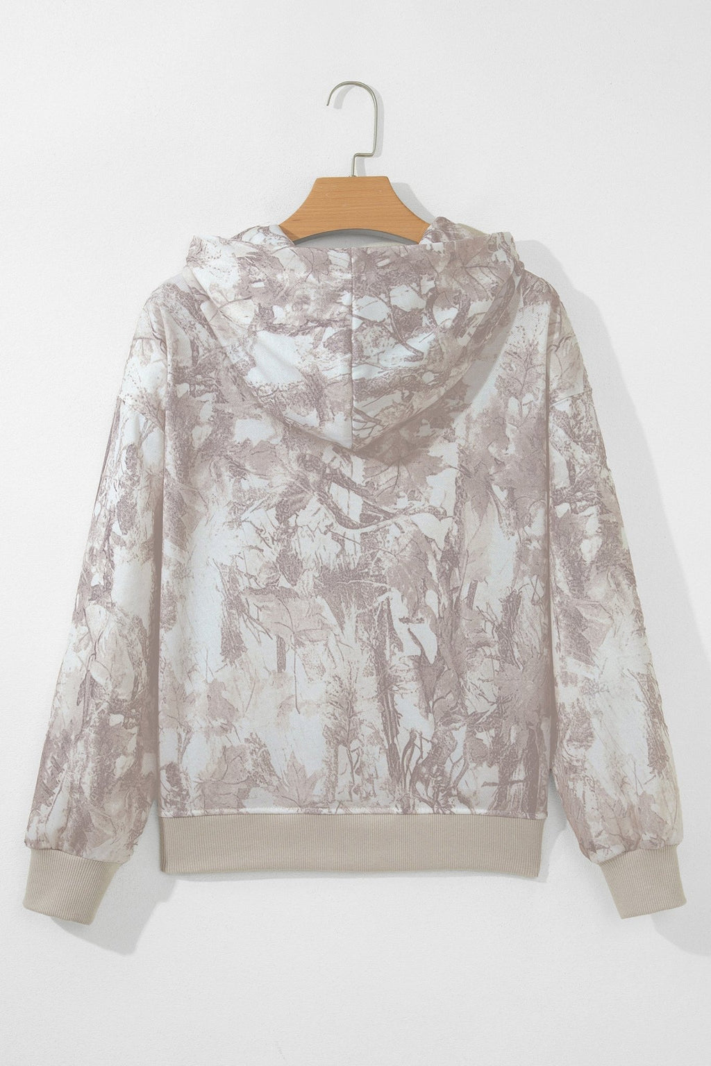 Abstract Camo Ribbed Trim Kangaroo Pocket Hoodie - Rooted & Reckless Co.