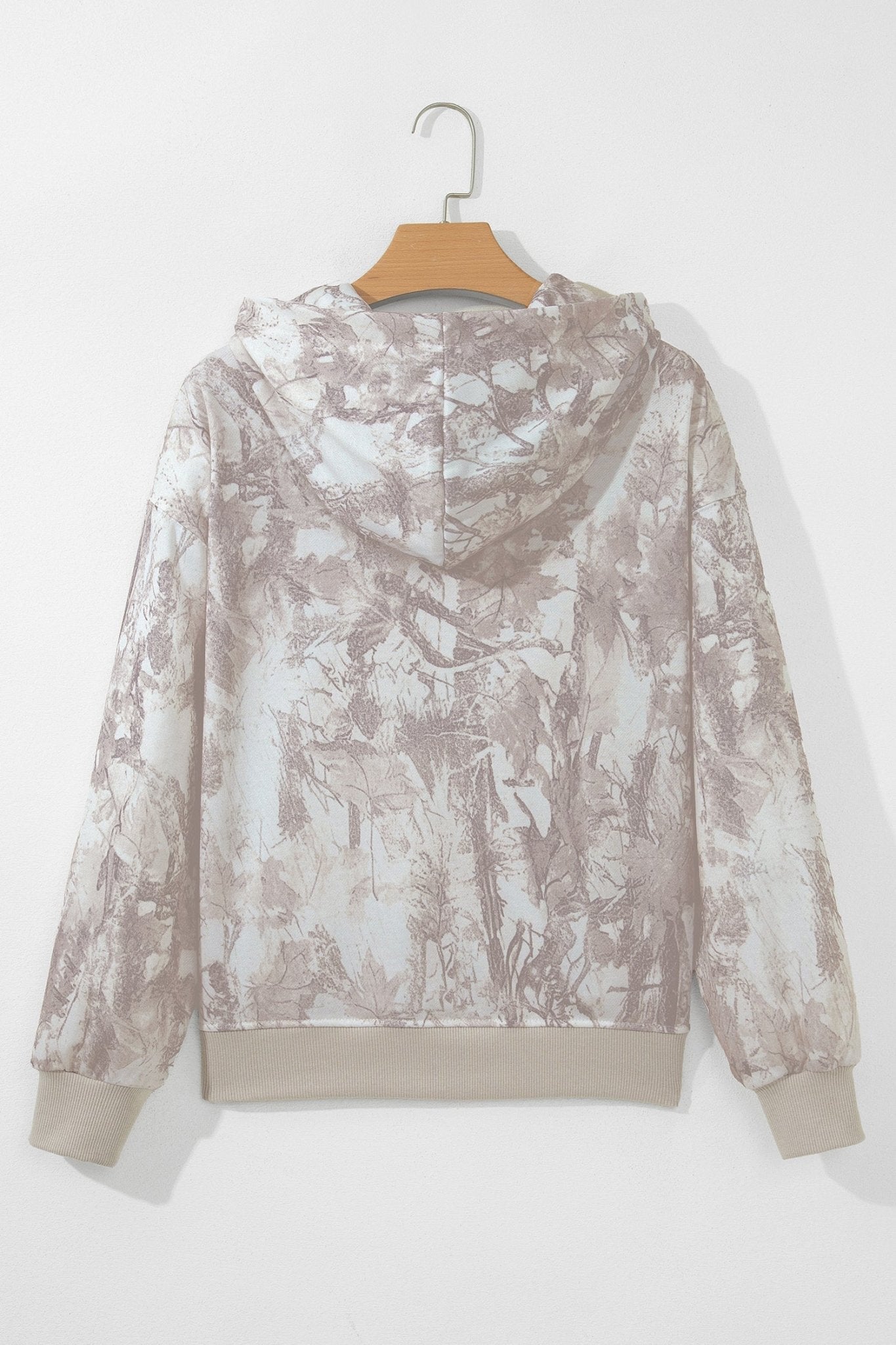 Abstract Camo Ribbed Trim Kangaroo Pocket Hoodie - Rooted & Reckless Co.
