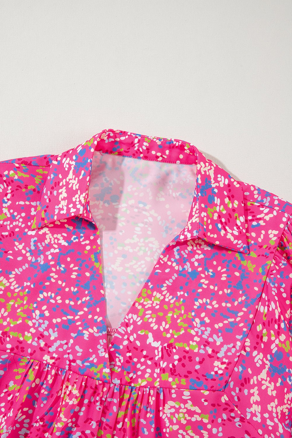 Abstract Collared V-Neck Babydoll Blouse - Rooted & Reckless Co.
