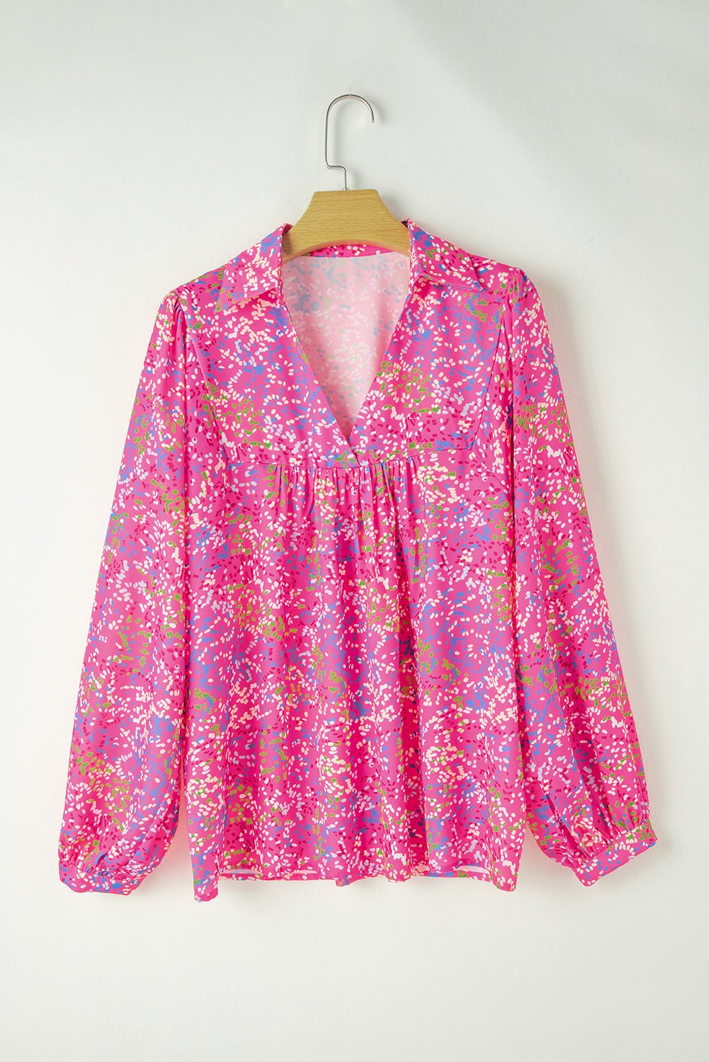 Abstract Collared V-Neck Babydoll Blouse - Rooted & Reckless Co.