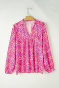 Abstract Collared V-Neck Babydoll Blouse - Rooted & Reckless Co.