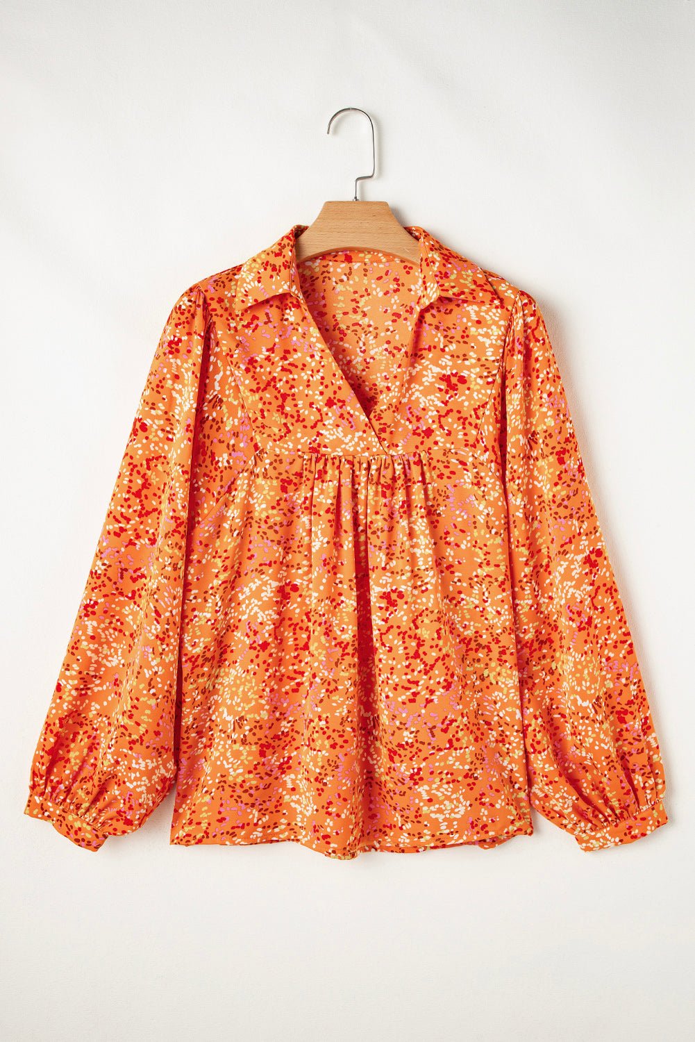 Abstract Collared V-Neck Babydoll Blouse - Rooted & Reckless Co.