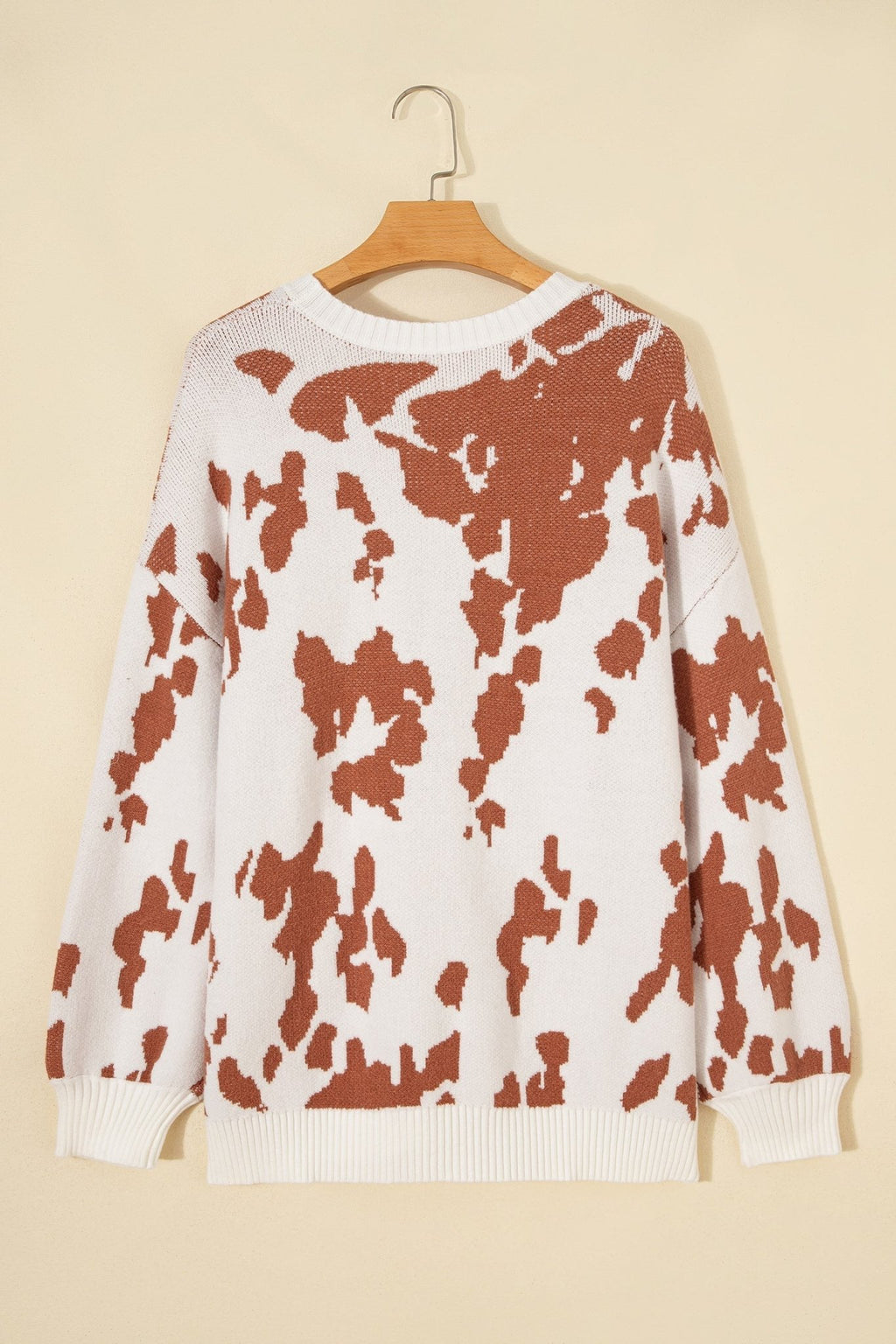 Abstract Cow Drop Shoulder Long Sleeve Sweater - Rooted & Reckless Co.