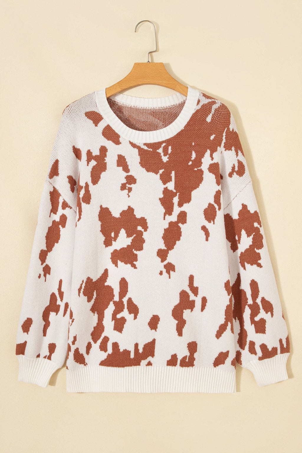 Abstract Cow Drop Shoulder Long Sleeve Sweater - Rooted & Reckless Co.