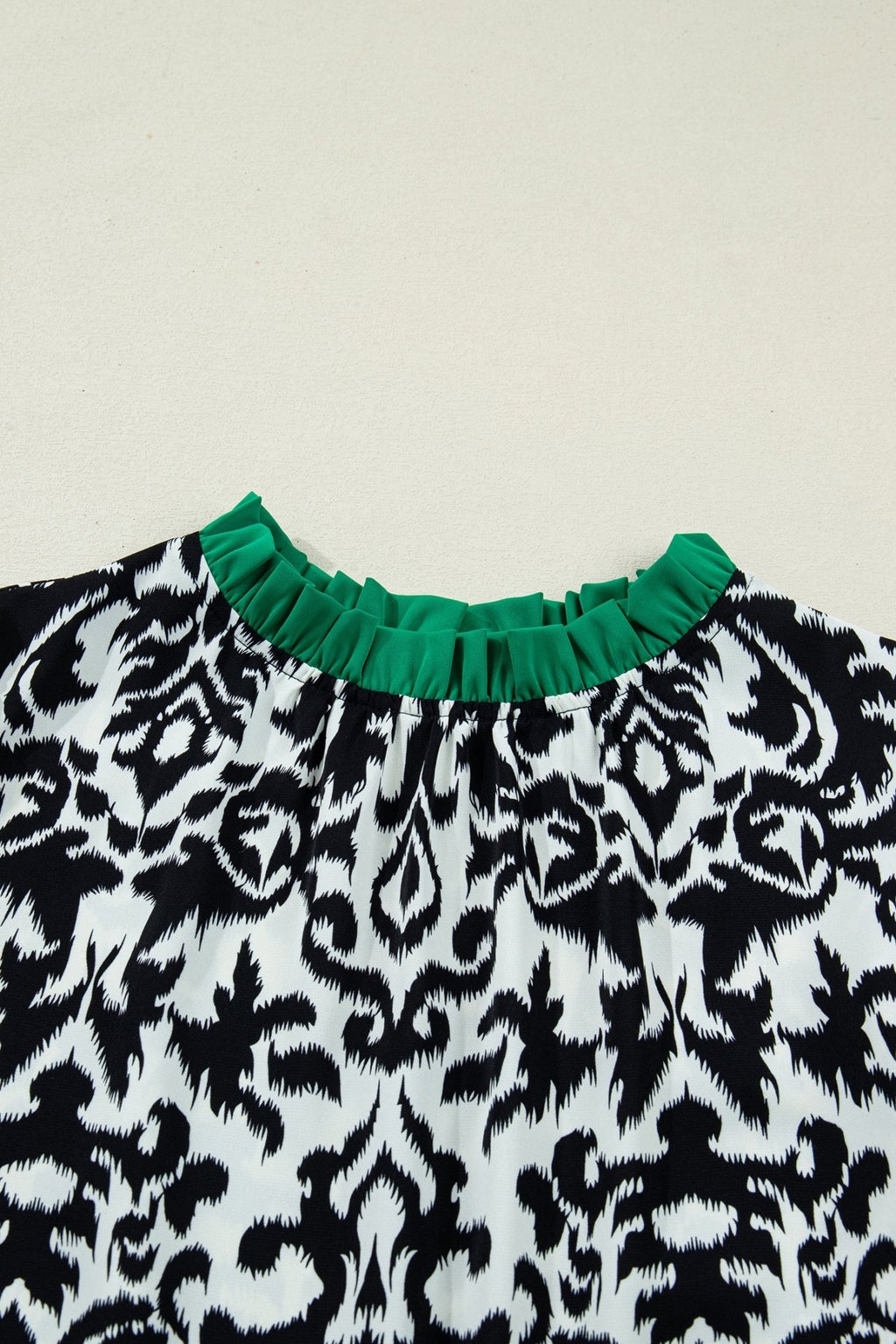 Abstract Damask Colorblock Ruffle 3/4 Sleeve Blouse - Rooted & Reckless Co.
