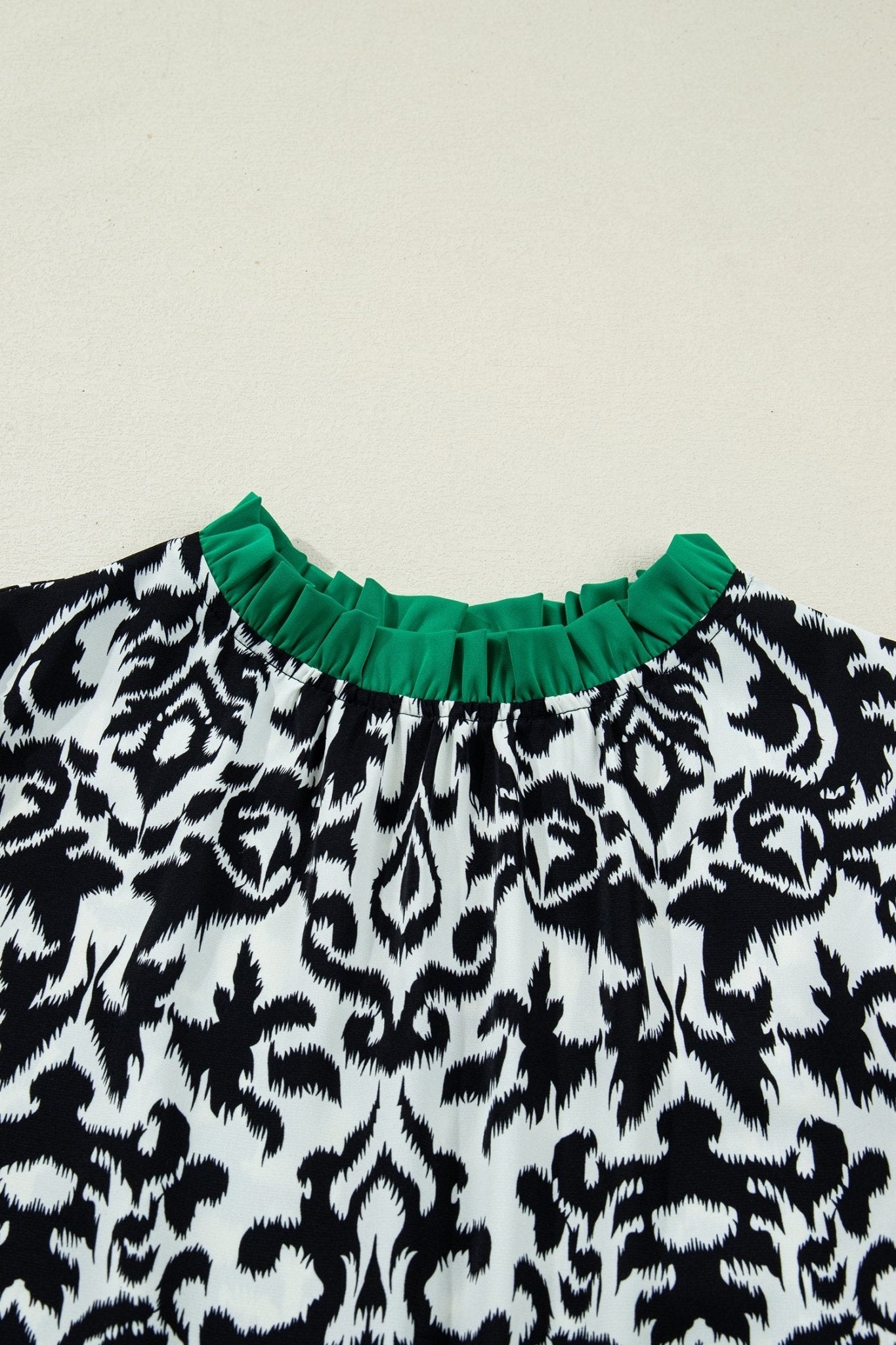 Abstract Damask Colorblock Ruffle 3/4 Sleeve Blouse - Rooted & Reckless Co.