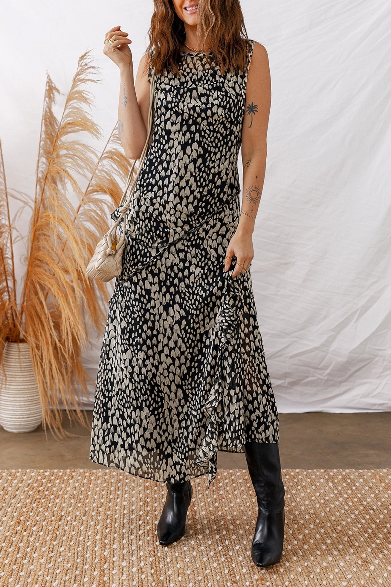 Abstract Dotted Sleeveless Maxi Dress - Rooted & Reckless Co.