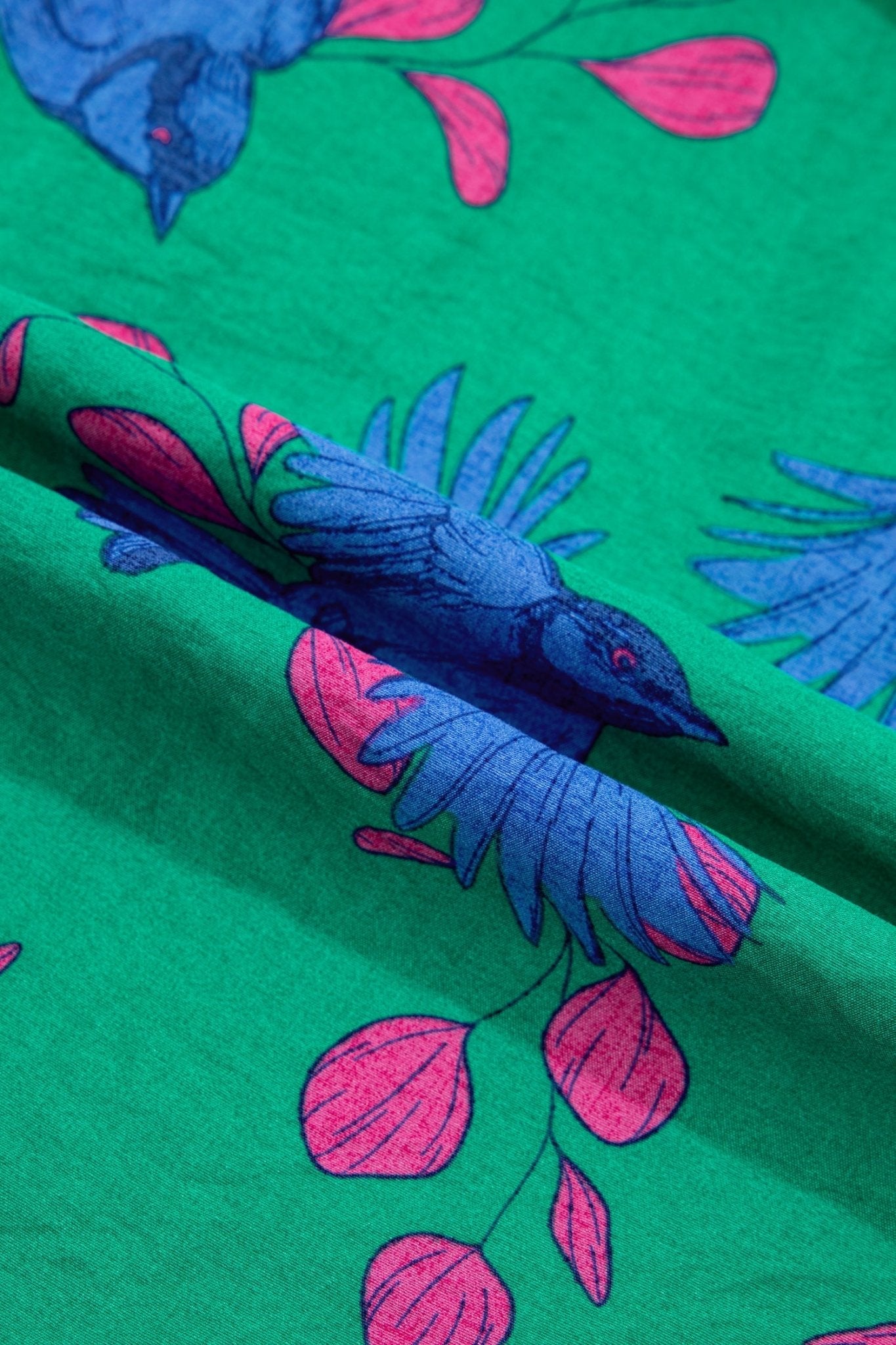 Abstract Floral Bird V-Neck Flounced Puff Sleeve Blouse - Rooted & Reckless Co.