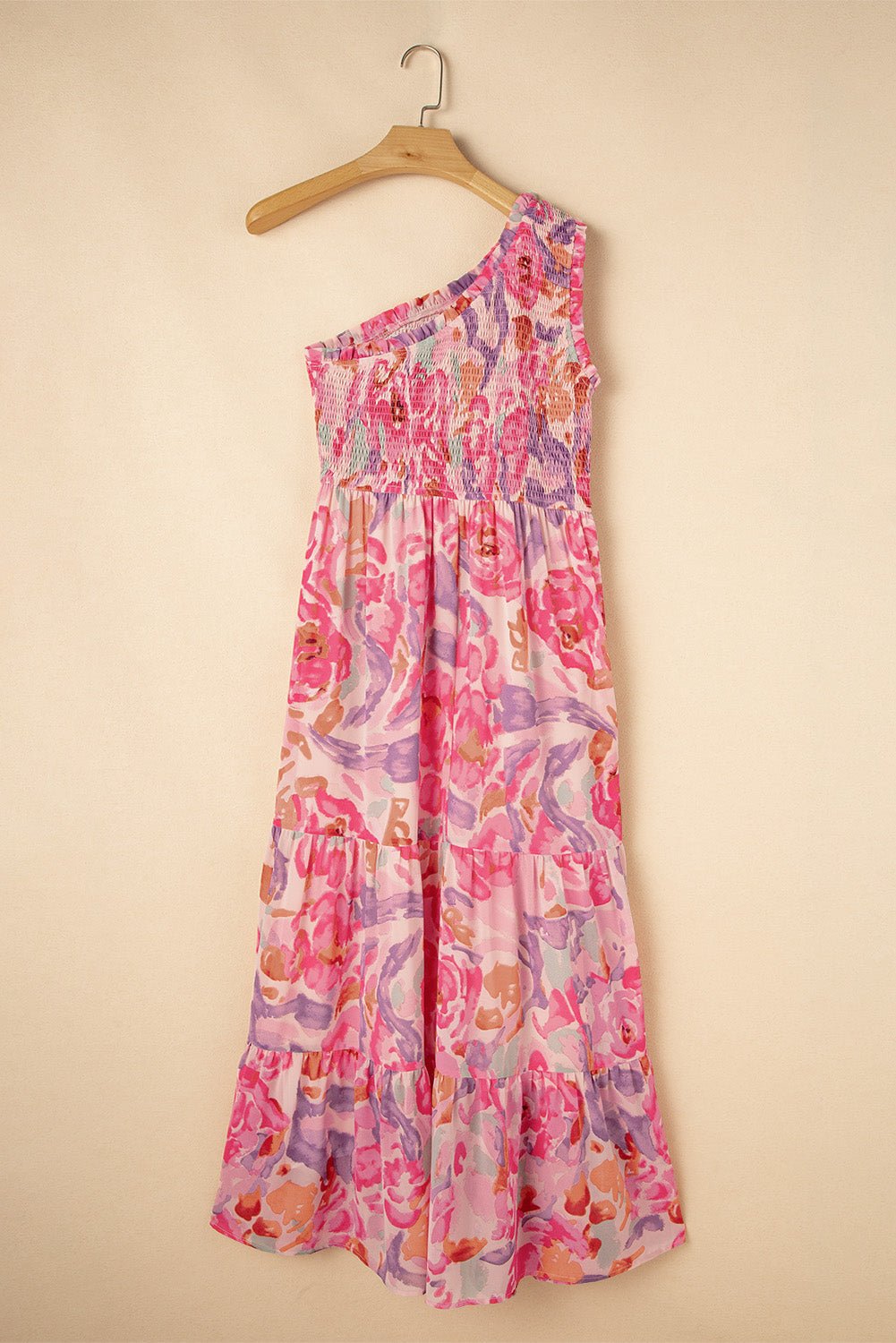 Abstract Floral One-Shoulder Shirred Maxi Dress - Rooted & Reckless Co.