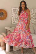 Abstract Floral One-Shoulder Shirred Maxi Dress - Rooted & Reckless Co.